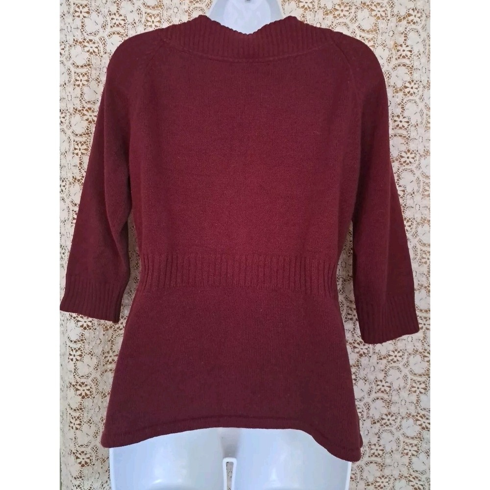 Eddie Bauer Sweater Size‎ M Burgundy 3/4 Sleeve Button Front Cotton/Merino Wool - Picture 2 of 8